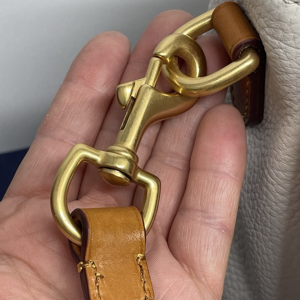 Dooney & Bourke Flap Tab Satchel Pebbled Leather Crossbody Off White & Natural - Picture 7 of 16